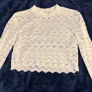 SHEIN cropped cream lace top MED NWOT
